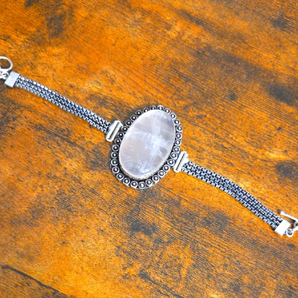 925 Silver Plated Rose Quartz Bracelet